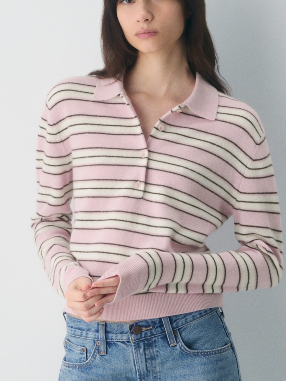 Aritzia Lavender & Cream Striped Polo Sweater - Picture 4 of 4